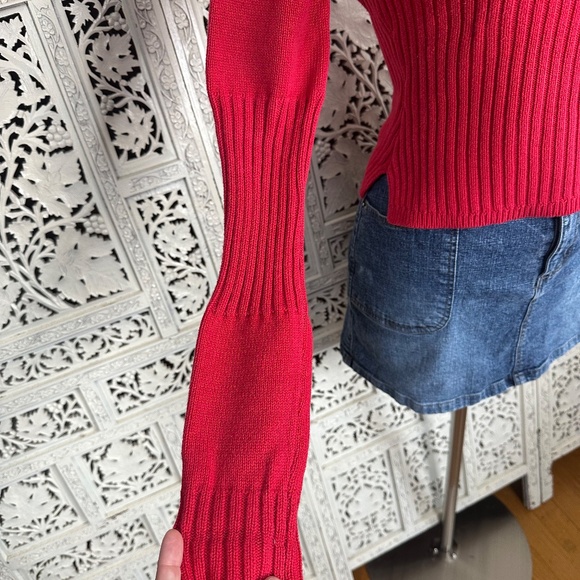 Vintage Tommy Hilfiger Tommy Jeans Red Ribbed Crewneck Fitted Sweater Sz XS - Picture 3 of 7